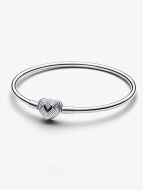 Pandora Silver Heart Charm Bangle Bracelet - Silver